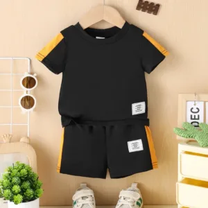 Black & Orange Color Block T-Shirt and Shorts