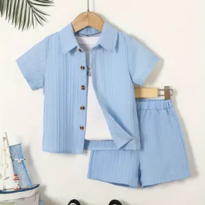 Two-piece Set for Boys, Refreshing Solid Color Short Sleeve Shirt