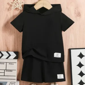 Hooded Pullover Solid Color Short-Sleeved And Shorts Casual Two-Piece Set