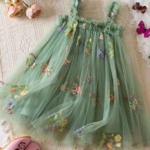 Girl Flower  Embroidery Princess Dress